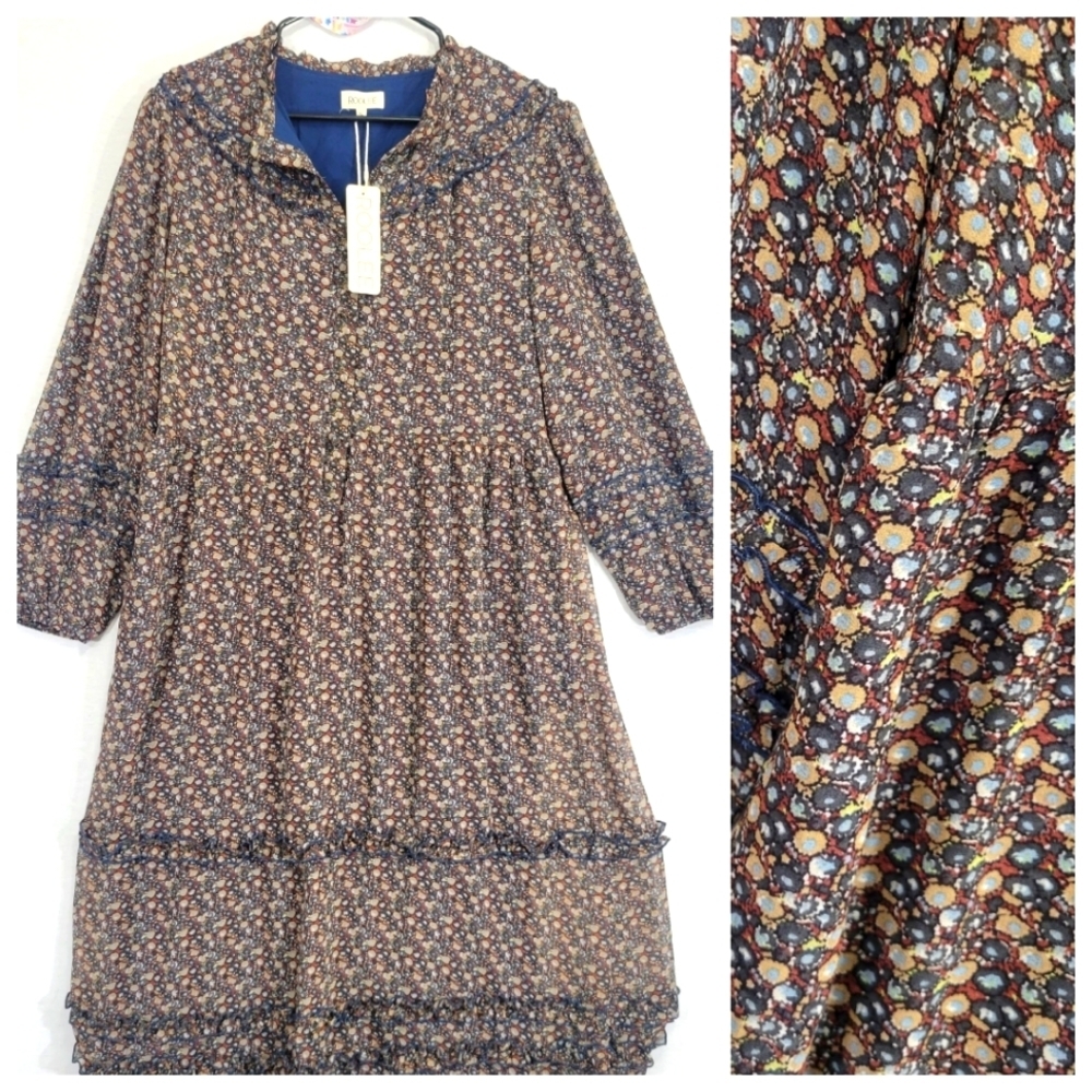 Roolee Floral Midi Dress - Blue and Brown